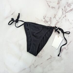 Good American Swim Bottom Women 1 2 S M Small Black Crinkle Tiny Ties Bikini